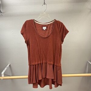 Anthropologie Postmark Top Womens Large Ruffle Peplum Boho Flowy Shirt Tee